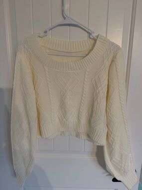 SHEIN Cream Cable Knit Scoop Neck Cropped Sweater